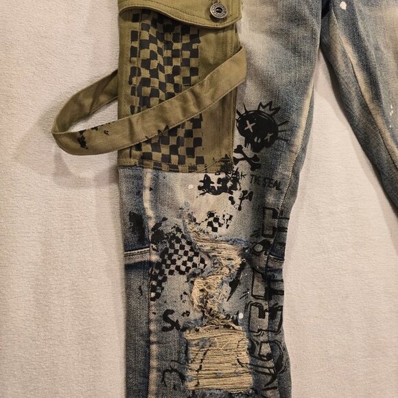 Smoke Rise Cargo Fashion Denim Streetwear Street Ware Wear Mens Jeans Doodle Uti - Picture 4 of 16